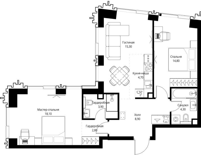 3 ккв (Евро) 71 м²