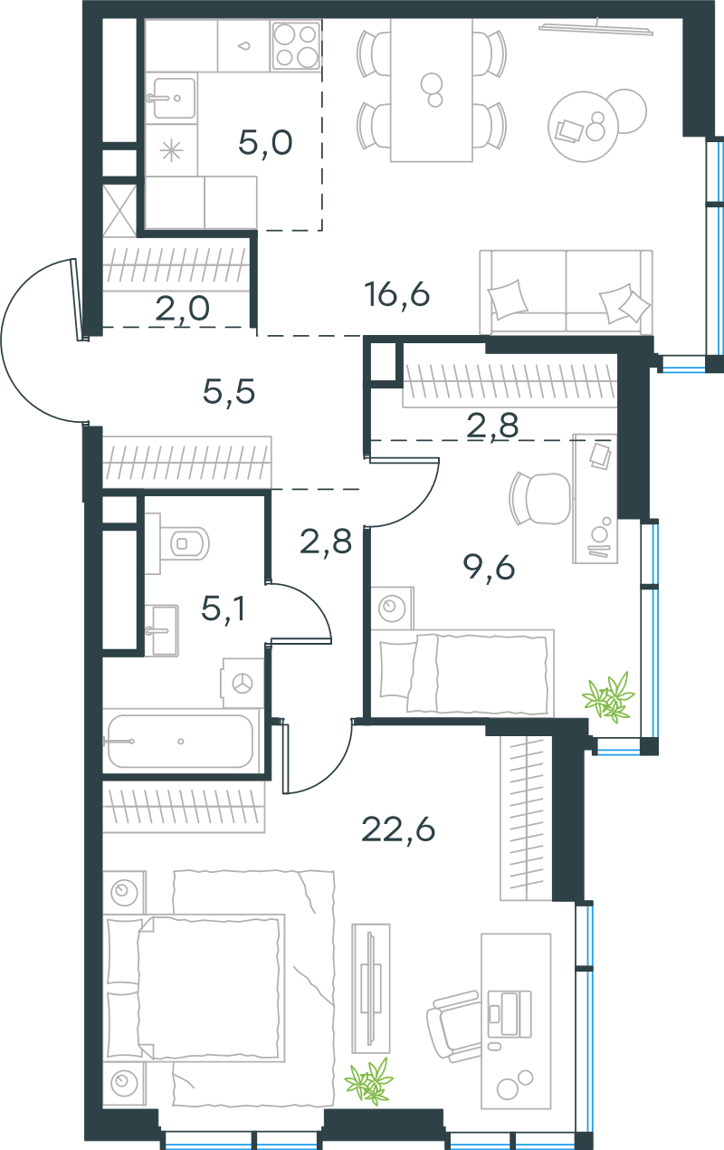 3 ккв (Евро) 72 м²