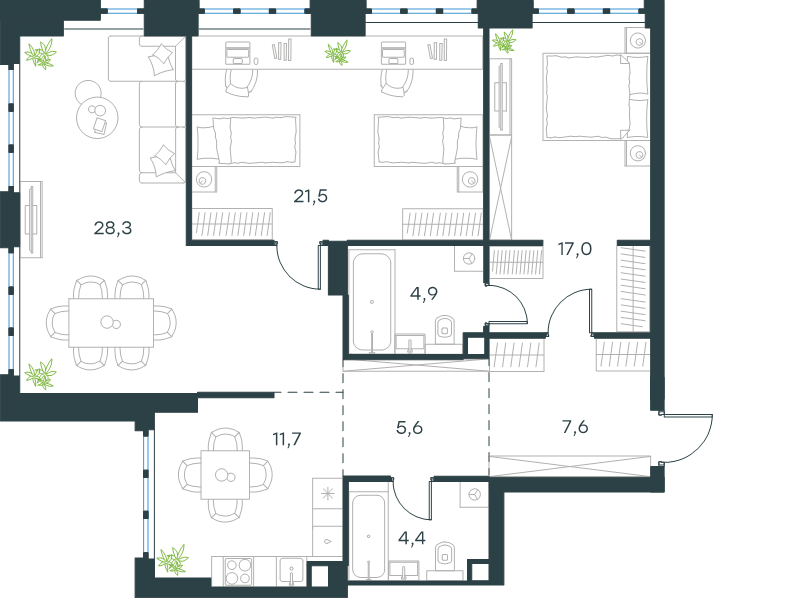 3 ккв 101 м²
