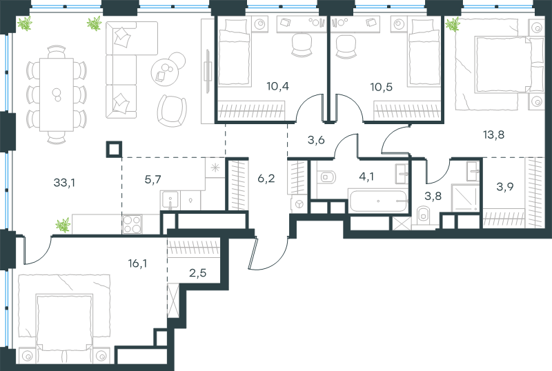 5 ккв (Евро) 113,7 м²