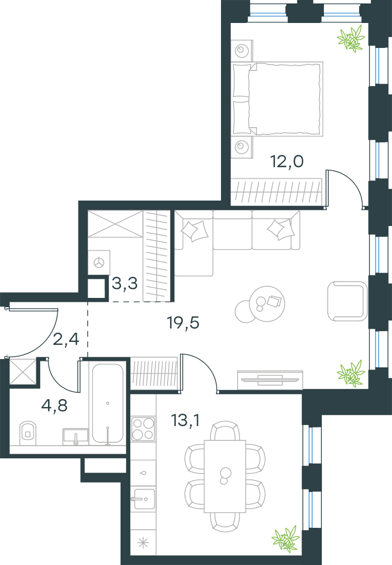 2 ккв 55,1 м²