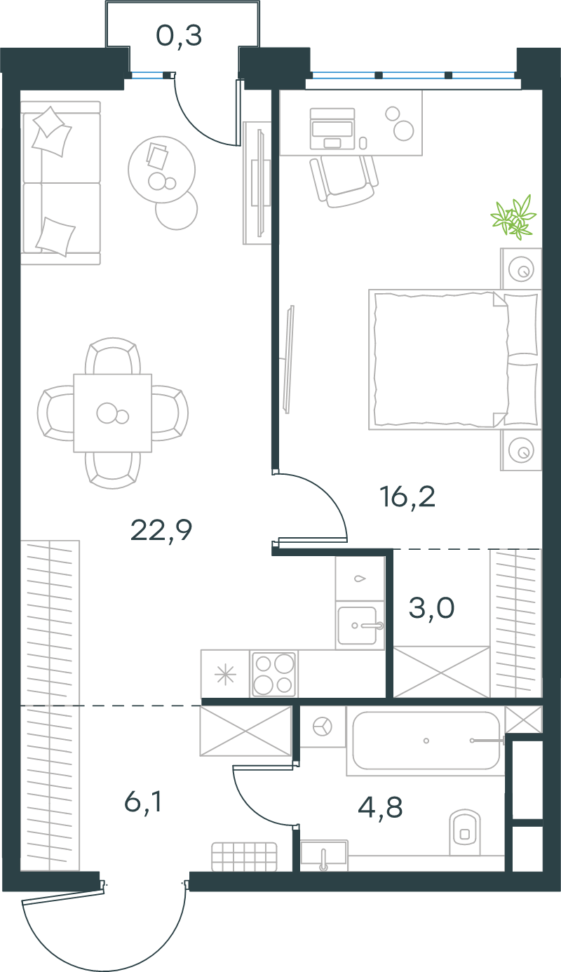 2 ккв (Евро) 53,3 м²