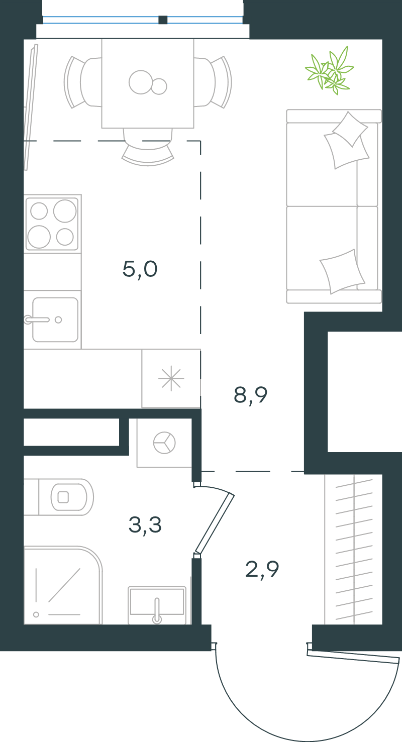 Студия 20,1 м²