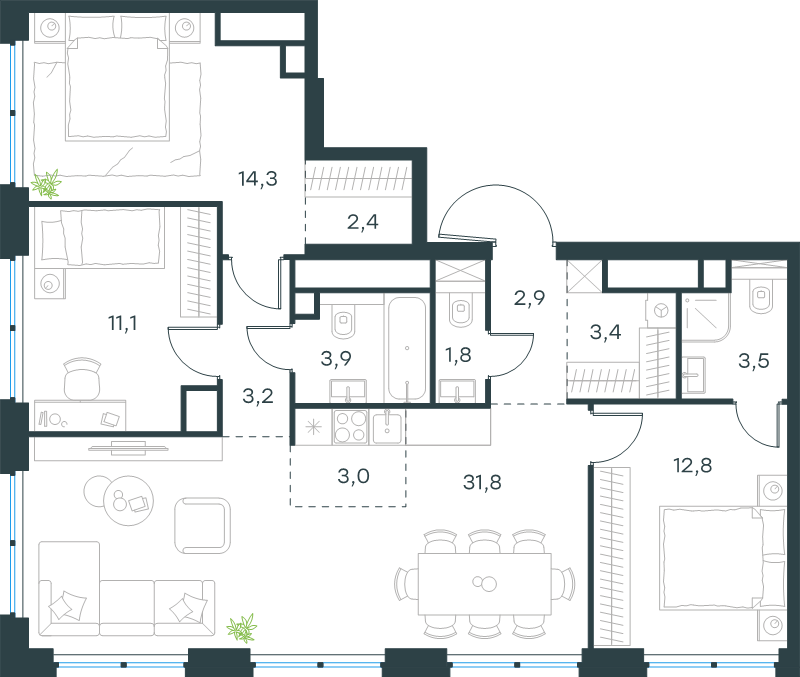 4 ккв (Евро) 94,1 м²