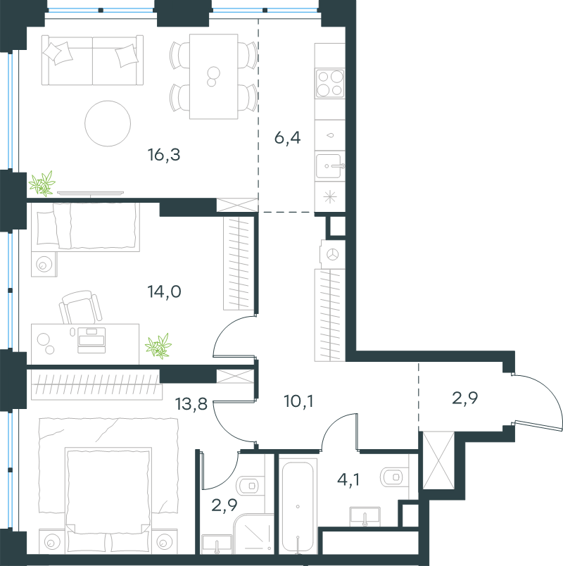 3 ккв (Евро) 70,5 м²