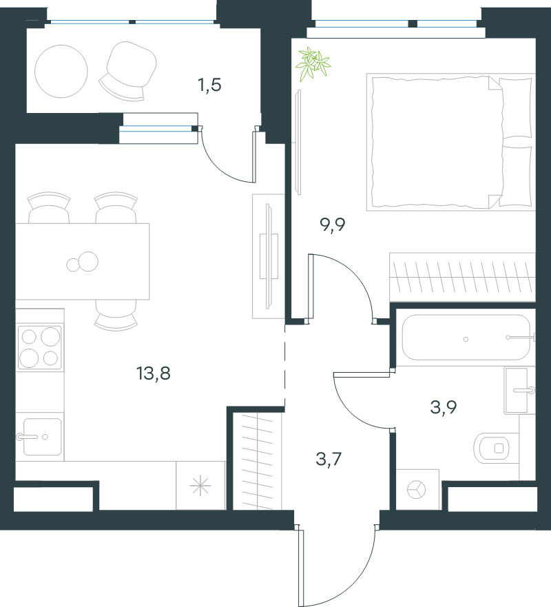 1 ккв 32,8 м²