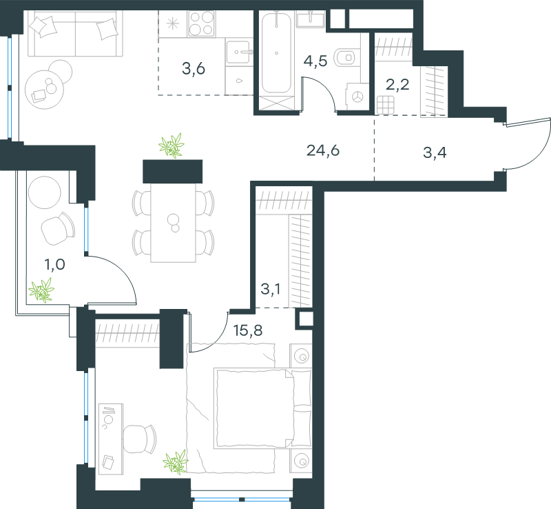 2 ккв (Евро) 58,2 м²