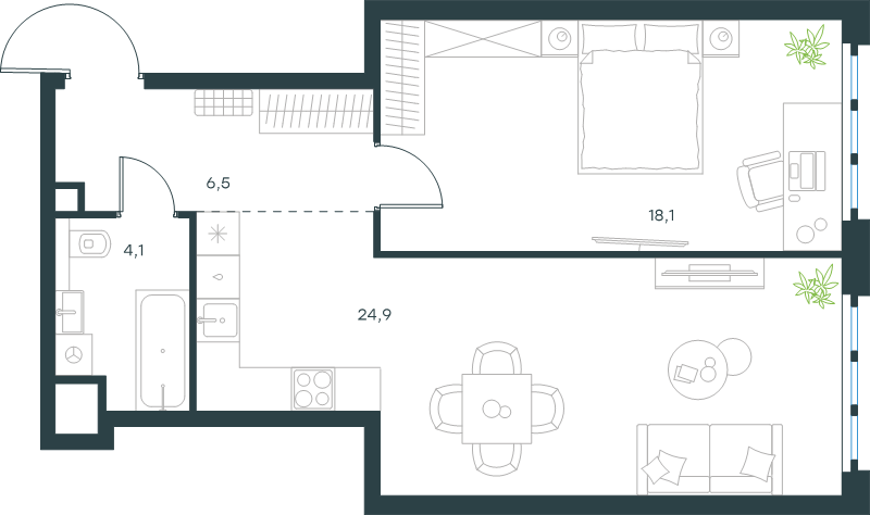 2 ккв (Евро) 53,6 м²