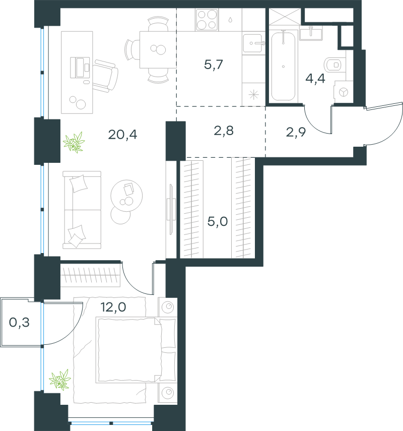 2 ккв (Евро) 53,5 м²