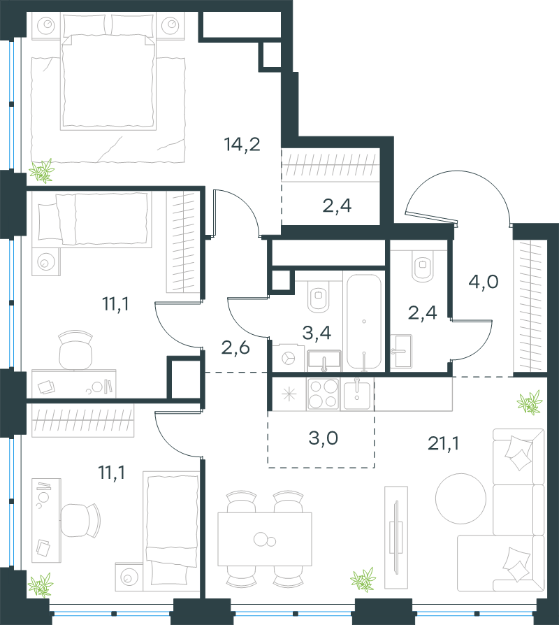 4 ккв (Евро) 75,3 м²