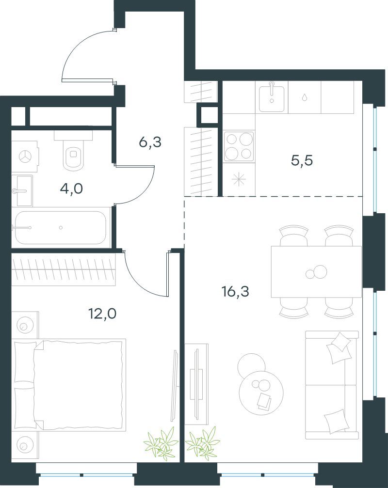 2 ккв (Евро) 44,1 м²