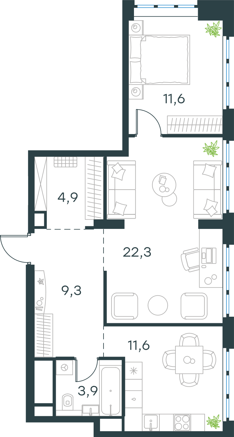 2 ккв 63,6 м²