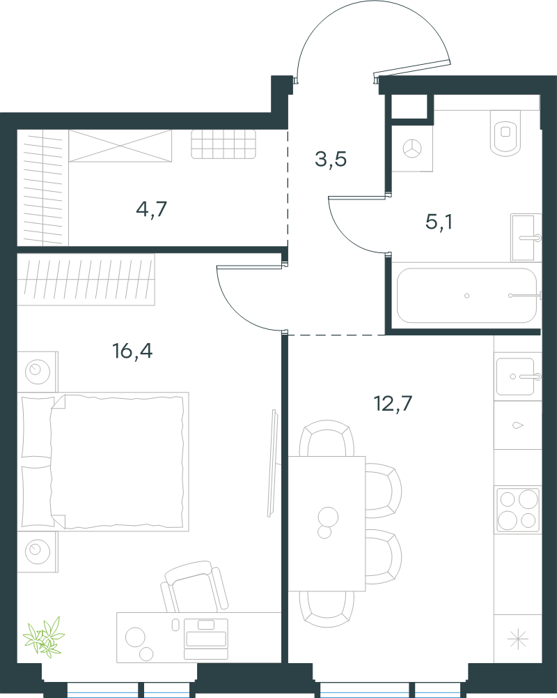 1 ккв 42,4 м²