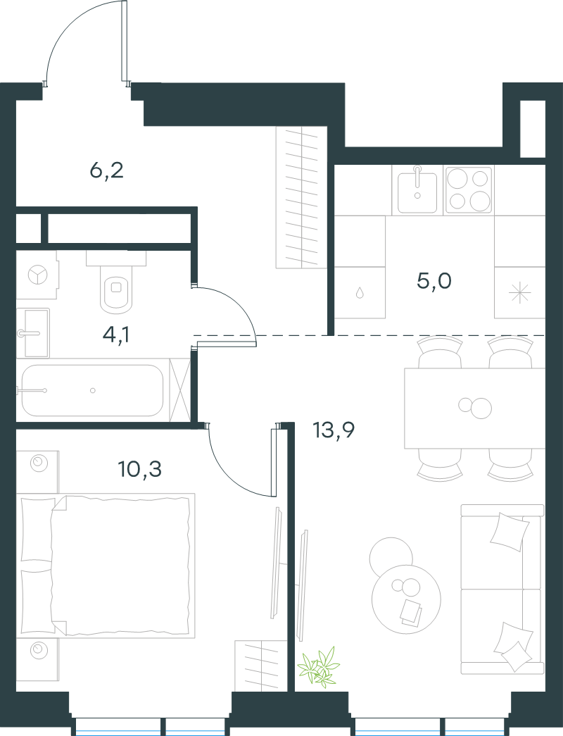 2 ккв (Евро) 39,5 м²