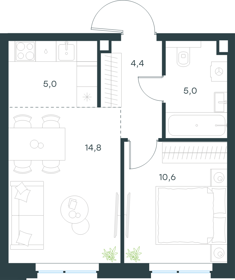 2 ккв (Евро) 39,8 м²