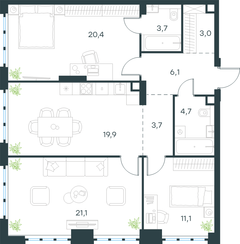 4 ккв (Евро) 93,7 м²