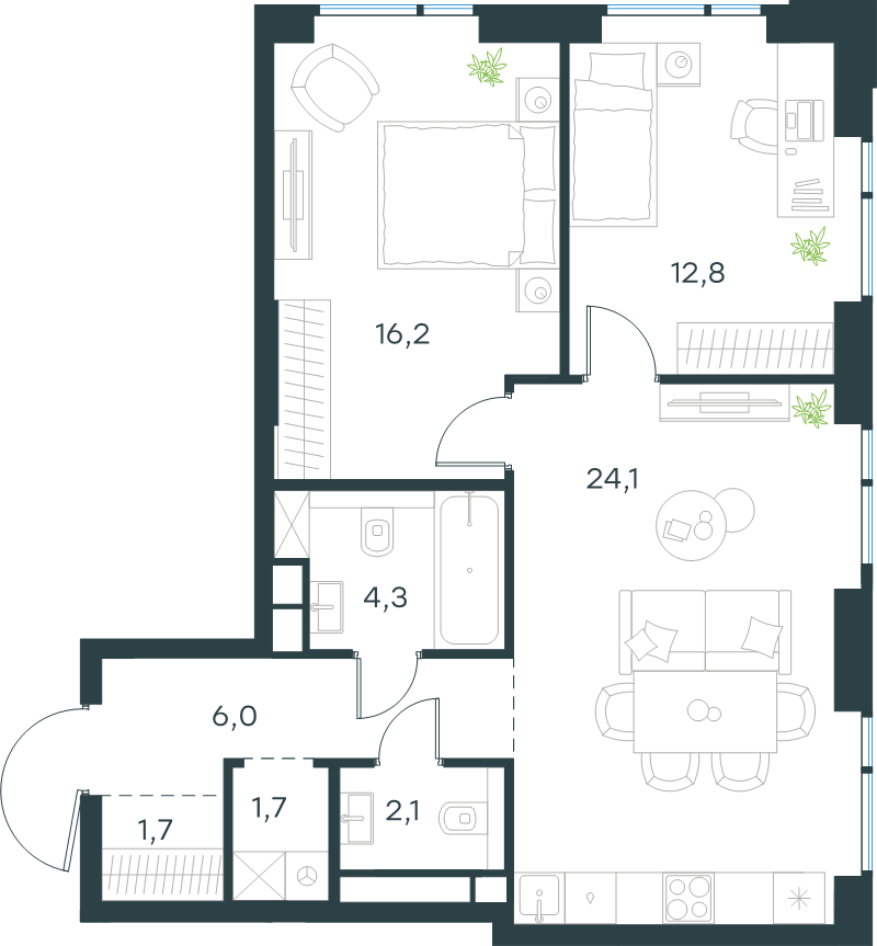 3 ккв (Евро) 68,9 м²