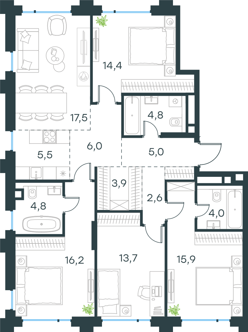 5 ккв (Евро) 113,9 м²