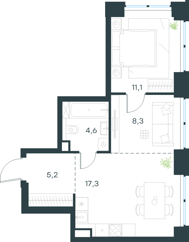 2 ккв (Евро) 46,5 м²