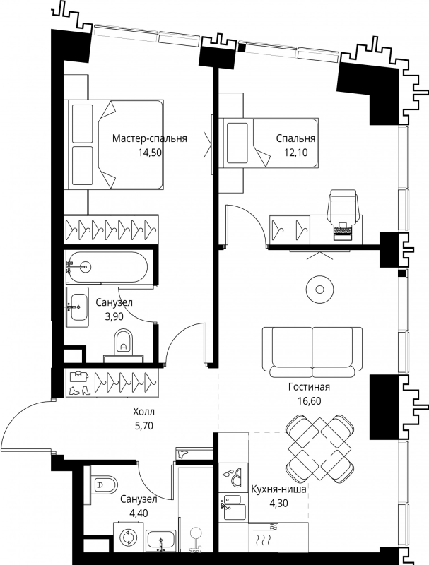3 ккв (Евро) 61,5 м²