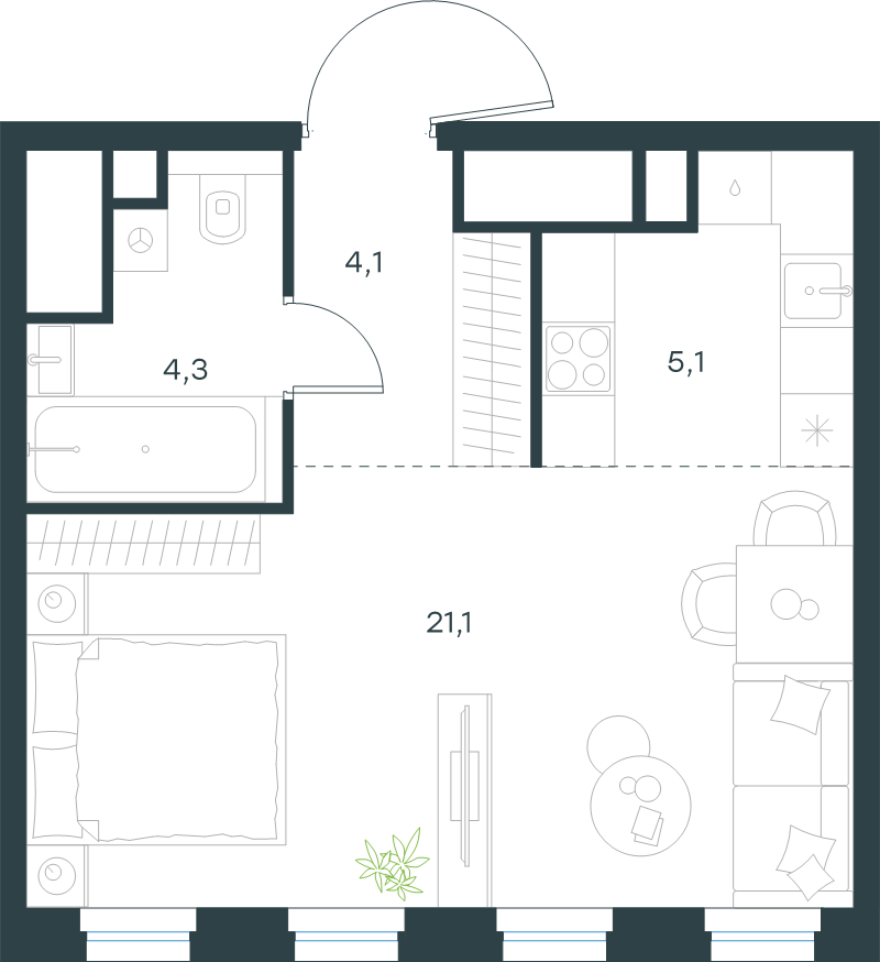 Студия 34,6 м²