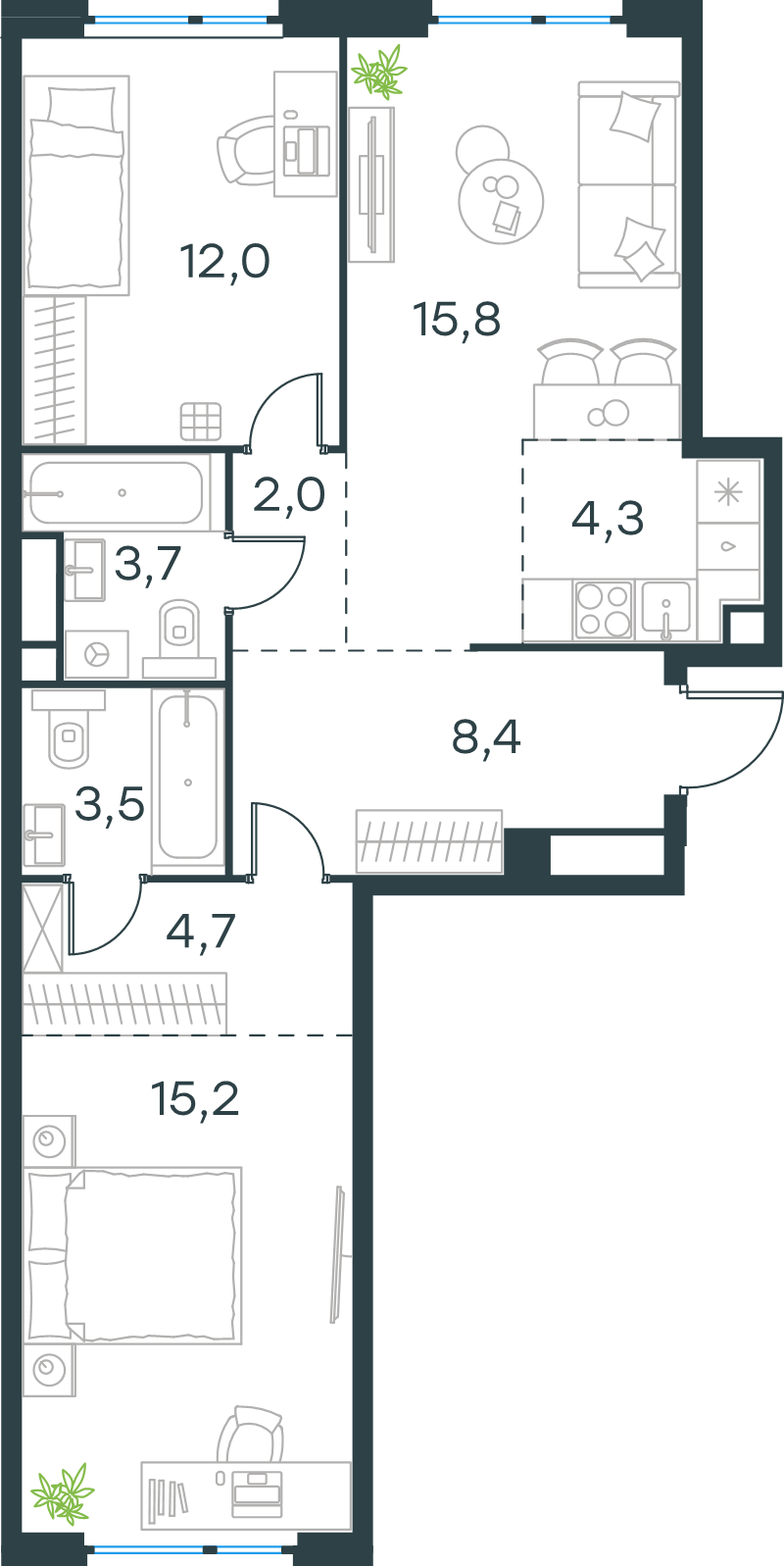 3 ккв (Евро) 69,6 м²