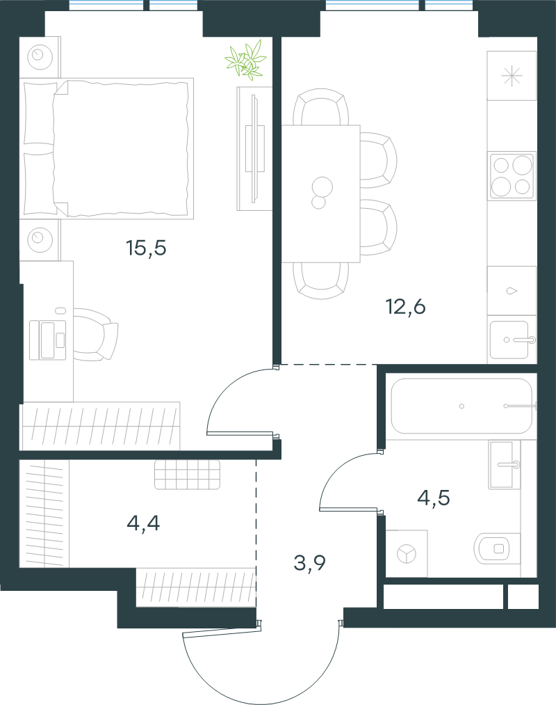 1 ккв 40,9 м²