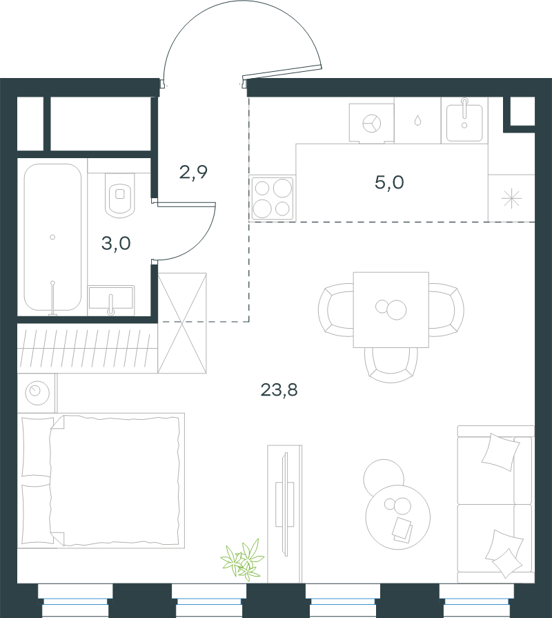 Студия 34,7 м²