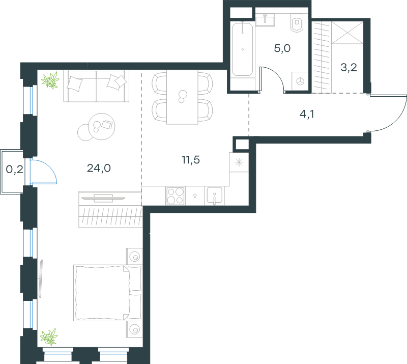 Студия 48 м²