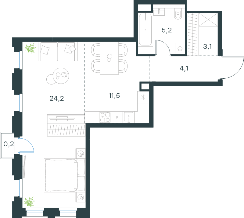 Студия 48,3 м²