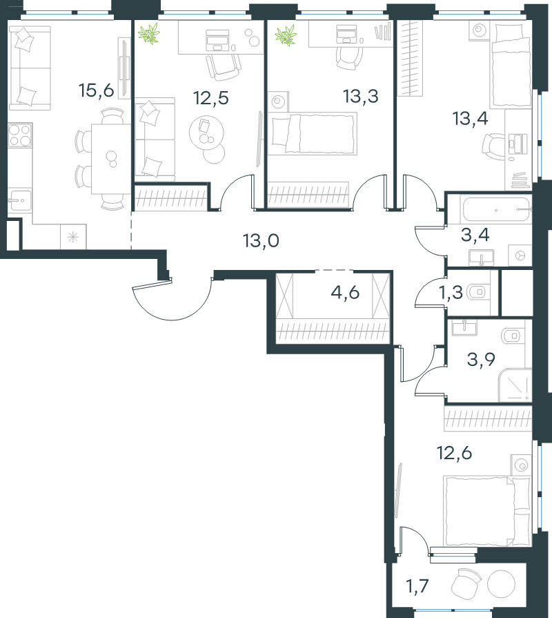 5 ккв (Евро) 95,3 м²