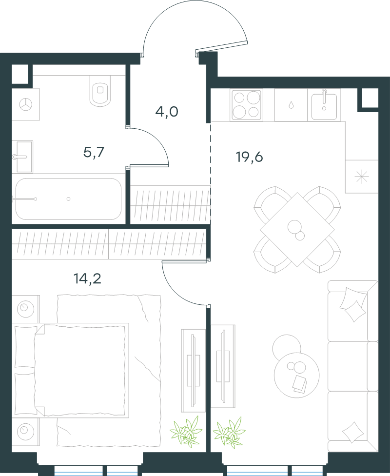 2 ккв (Евро) 43,5 м²