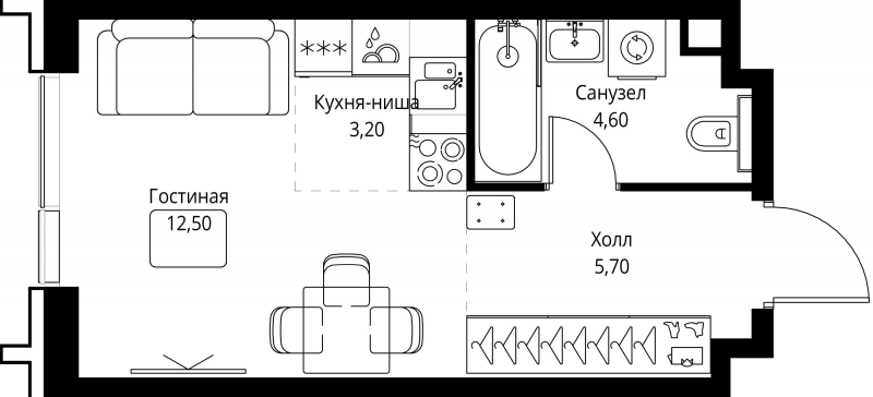 Студия 26 м²