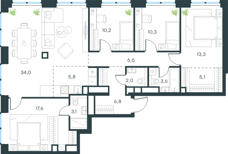 5 ккв (Евро) 118,4 м²