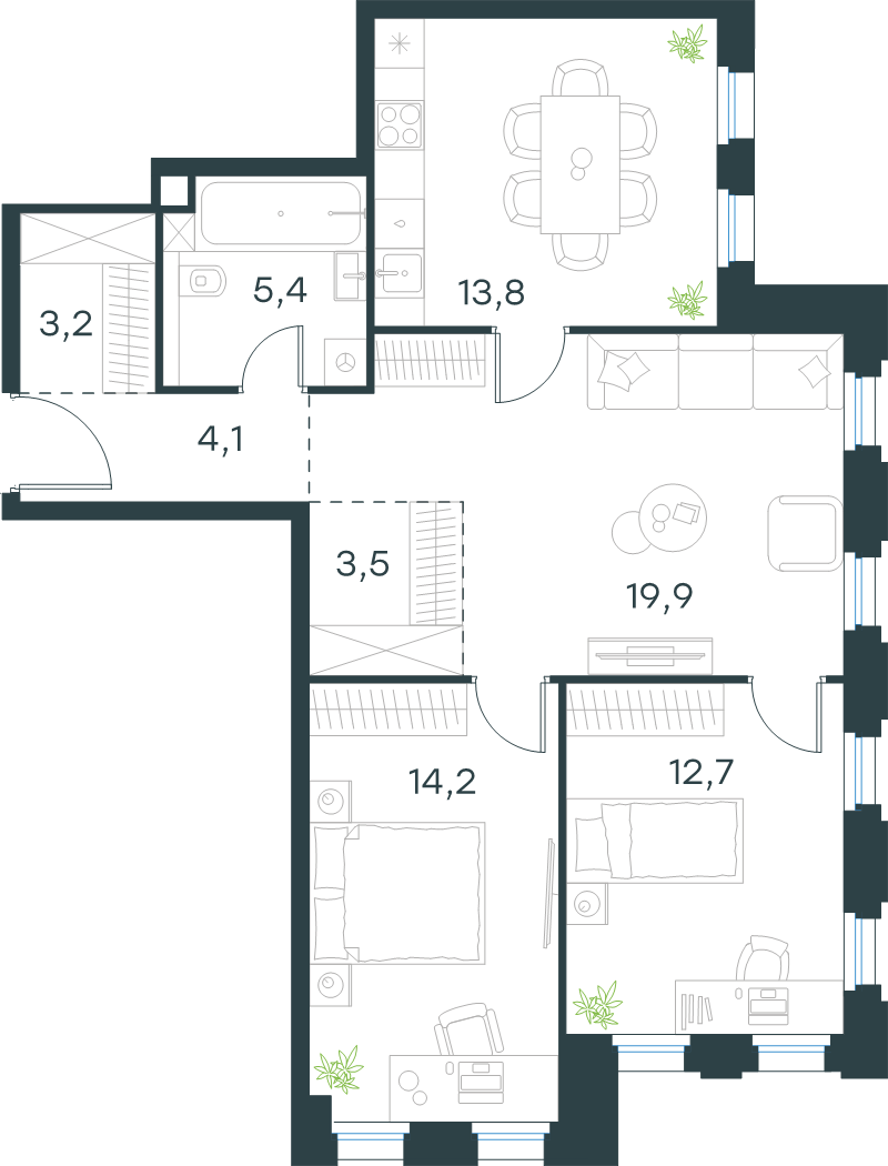3 ккв 76,8 м²