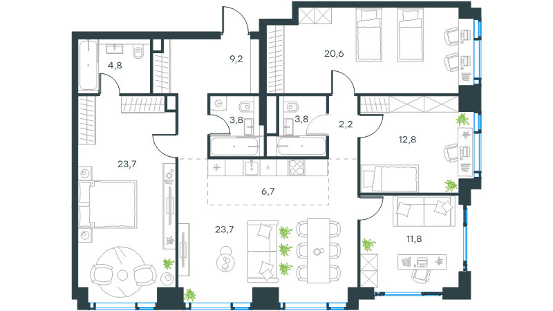 5 ккв (Евро) 124 м²