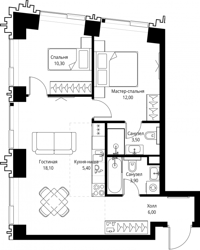3 ккв (Евро) 58,6 м²