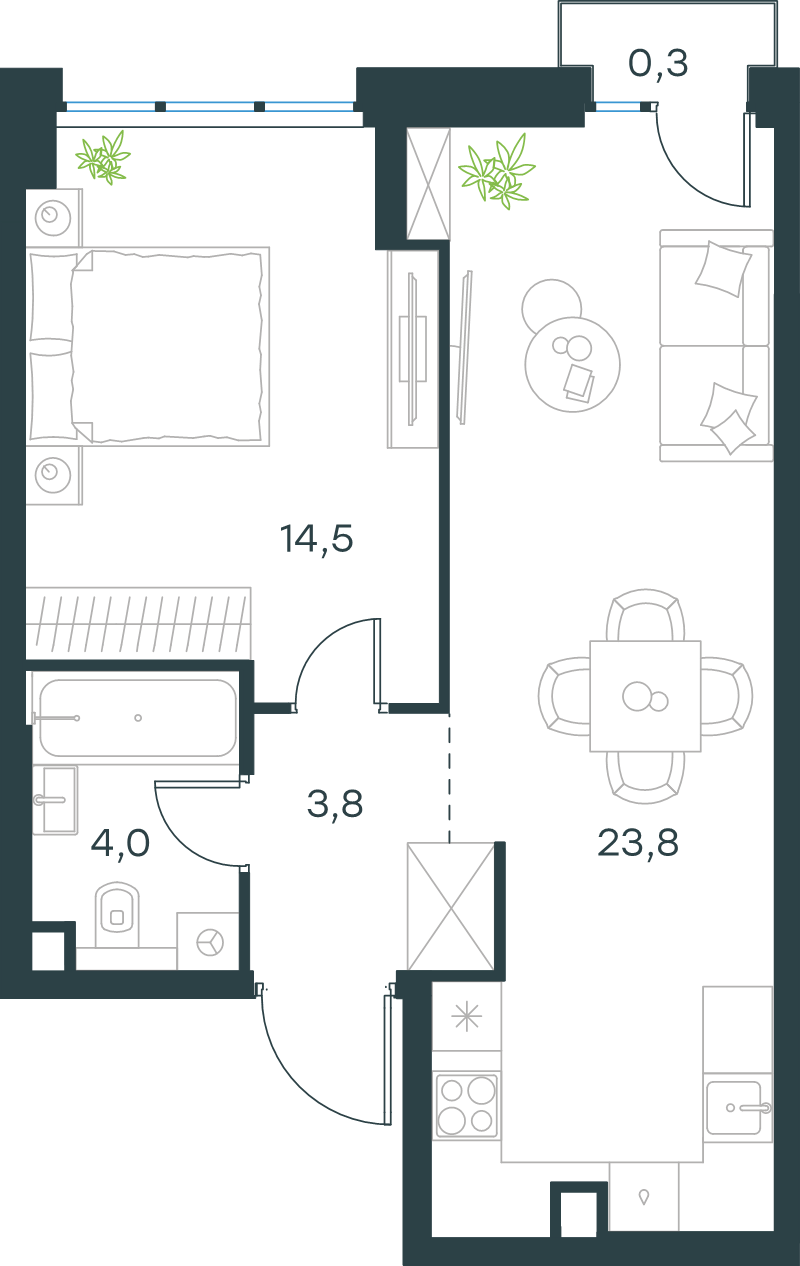 2 ккв (Евро) 46,4 м²