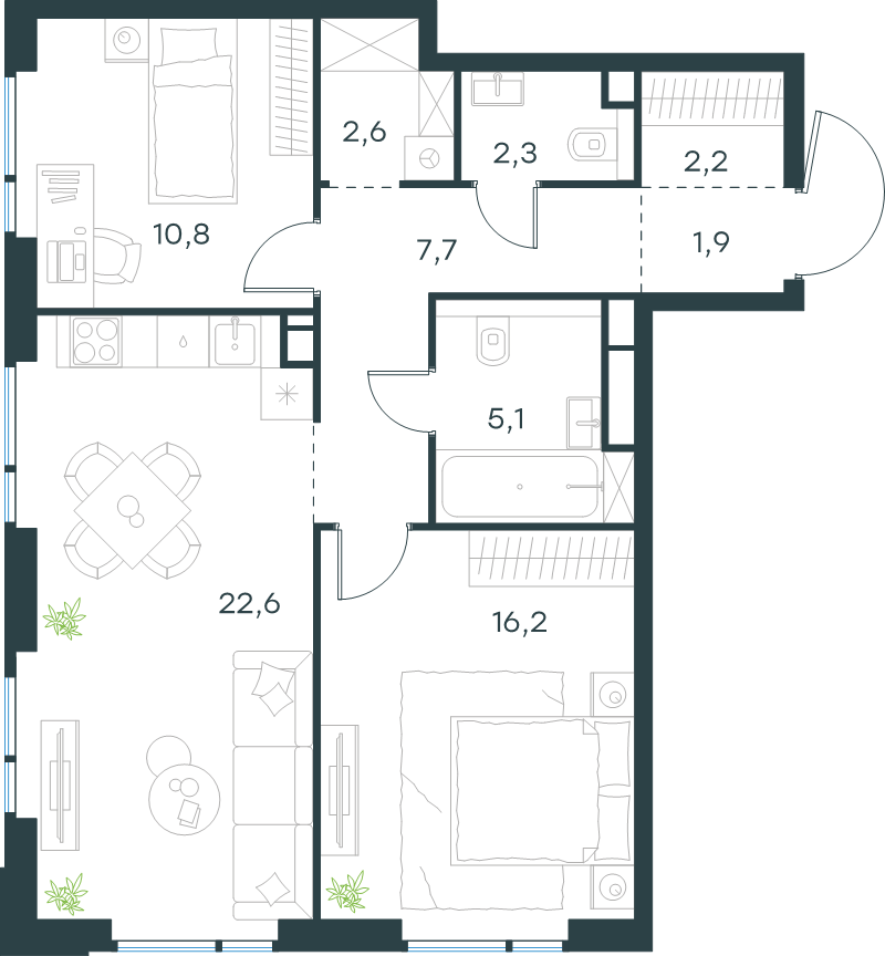 3 ккв (Евро) 71,4 м²