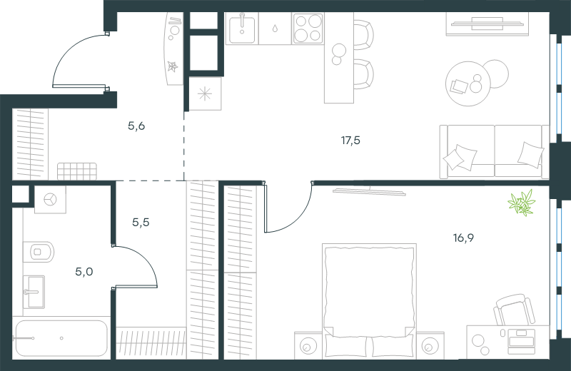 2 ккв (Евро) 50,5 м²