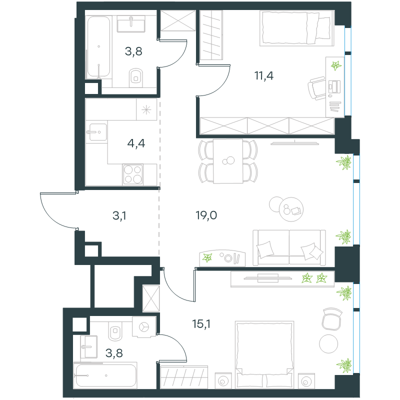 3 ккв (Евро) 61,4 м²