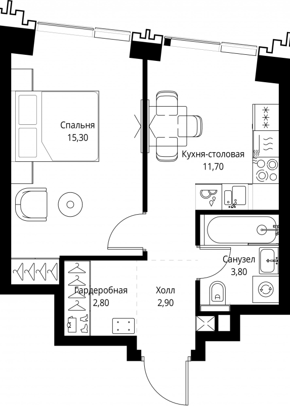 1 ккв 36,7 м²