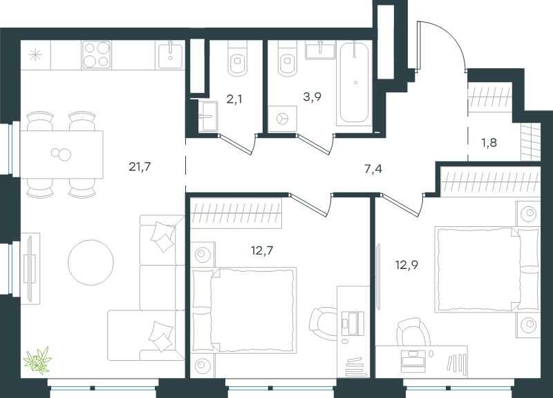 3 ккв (Евро) 62,5 м²