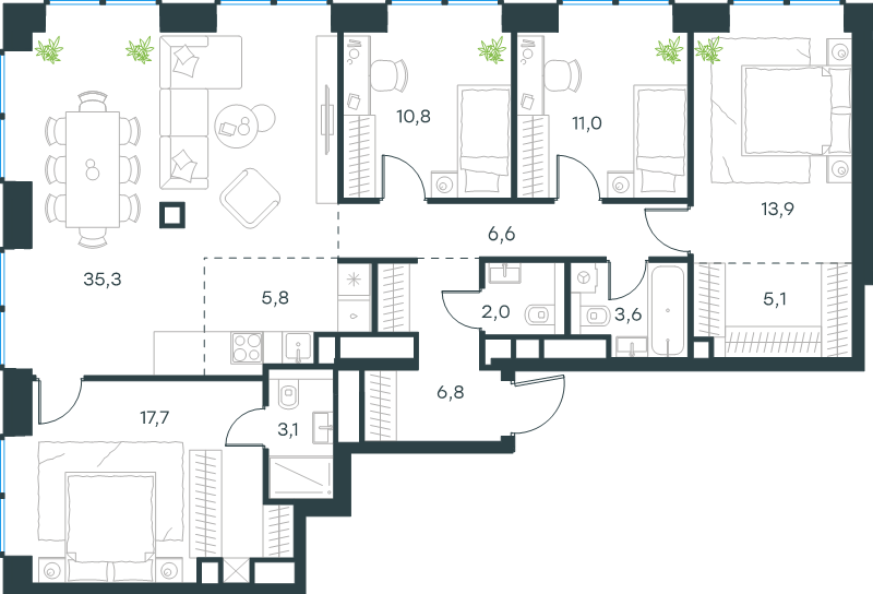5 ккв (Евро) 121,7 м²