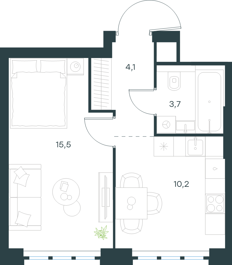 1 ккв 33,5 м²