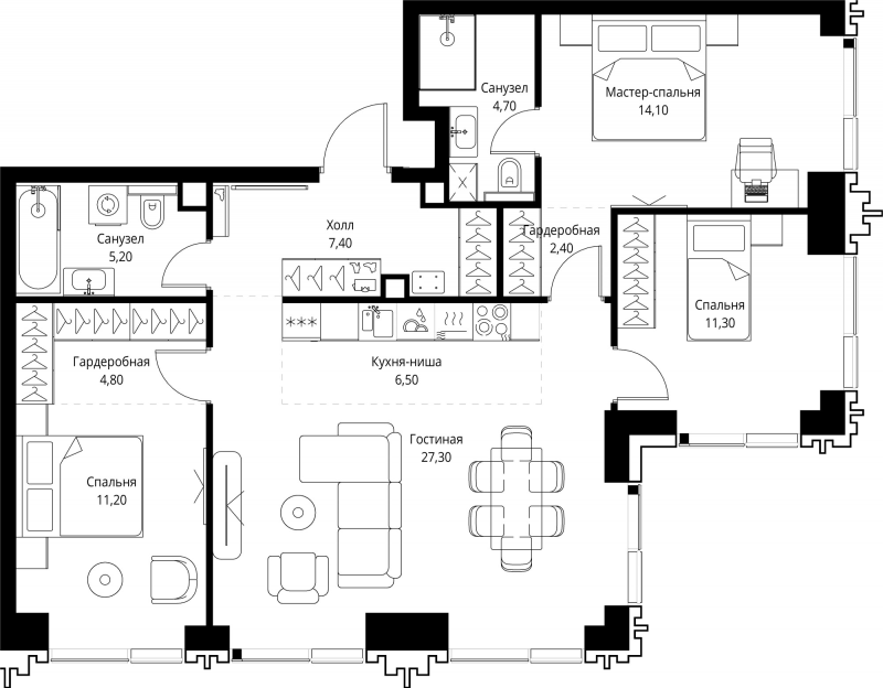4 ккв (Евро) 94,9 м²