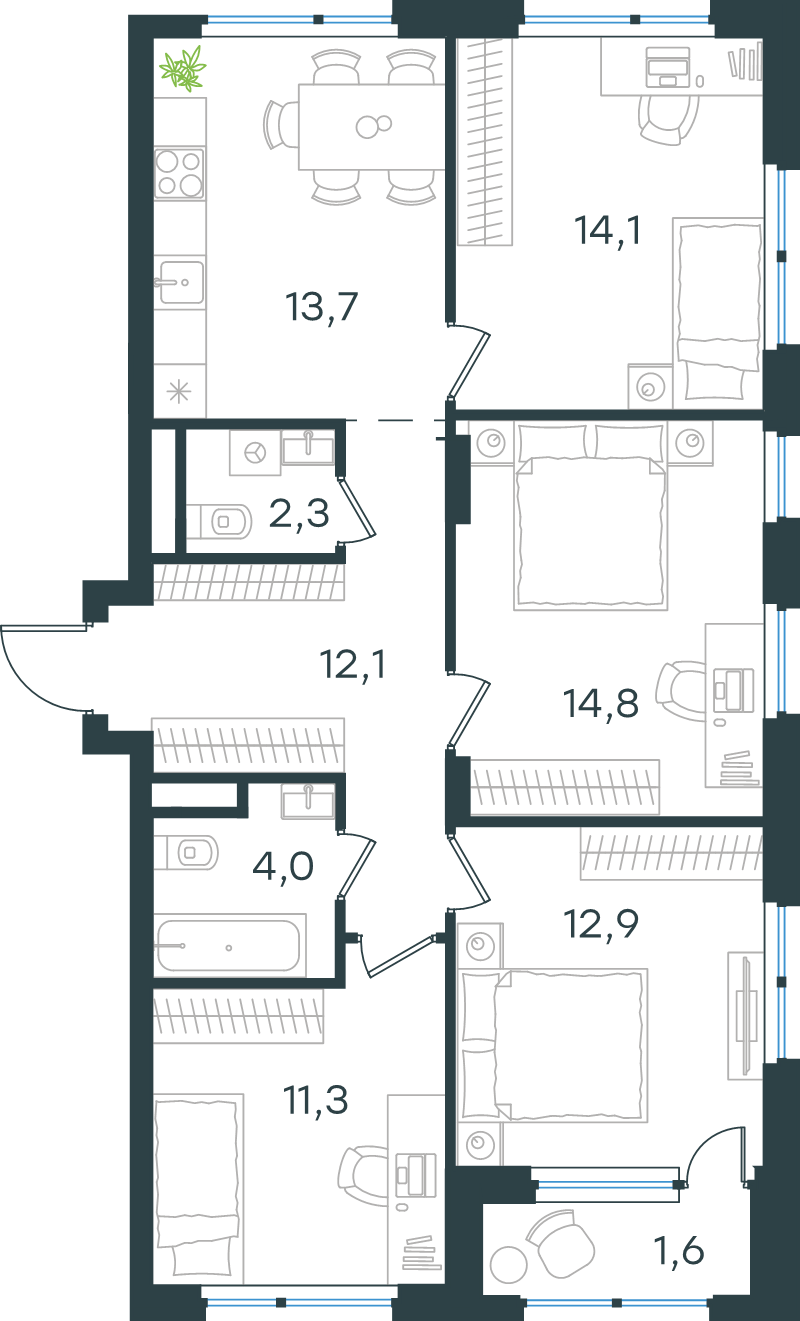 4 ккв 86,8 м²