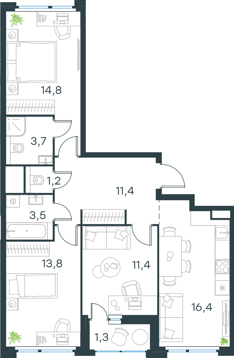 4 ккв (Евро) 77,5 м²