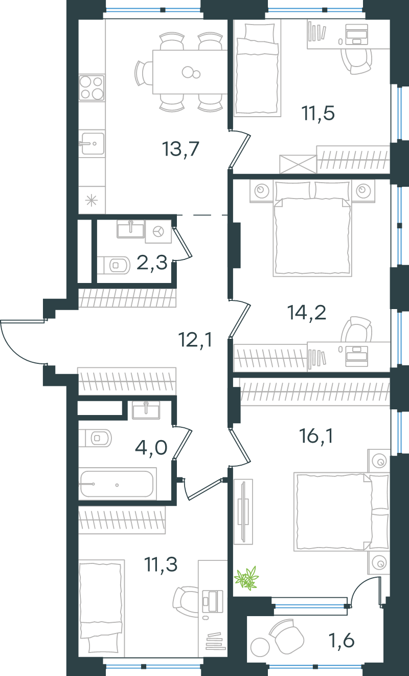 4 ккв 86,8 м²