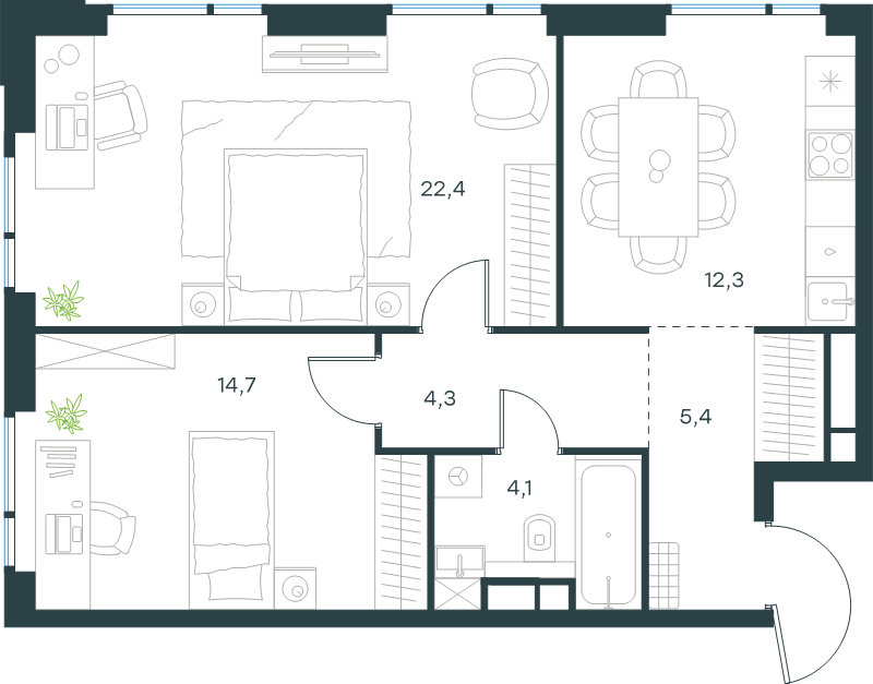 3 ккв (Евро) 63,2 м²